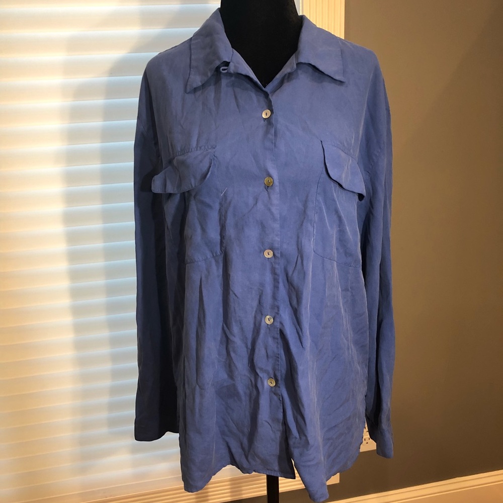 Bright blue silk blouse